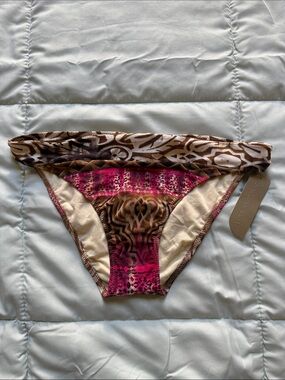 Endless Sun Fold-Over Bikini Bottoms in Pink & Brown Print NWT